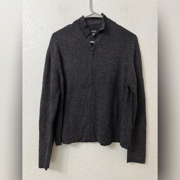 Eileen Fisher - Wool Silk Charcoal Full-Zip Sweater Cardigan - M - Picture 1 of 10
